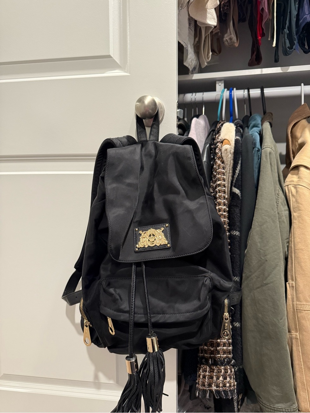 Juicy Couture Black Backpack with Gold Hardware and Tassels